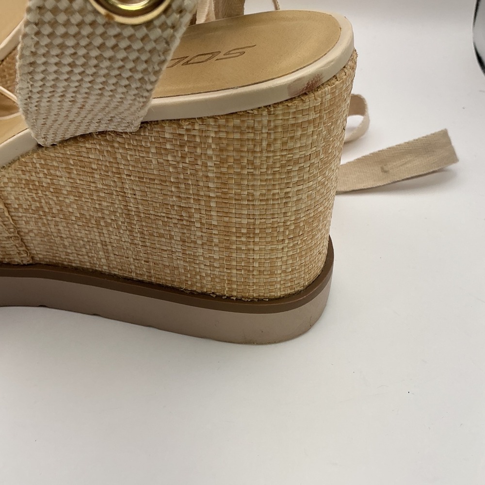 Soda Womens Cream Ankle Tie Platform Wedge Sandals Woven Raffia Size 10 - Picture 12 of 16